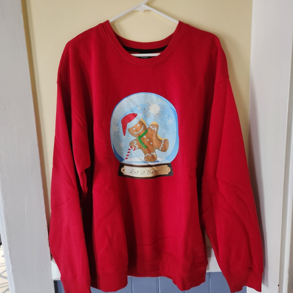 Red Crew Neck Sweater with Snow Globe Design
